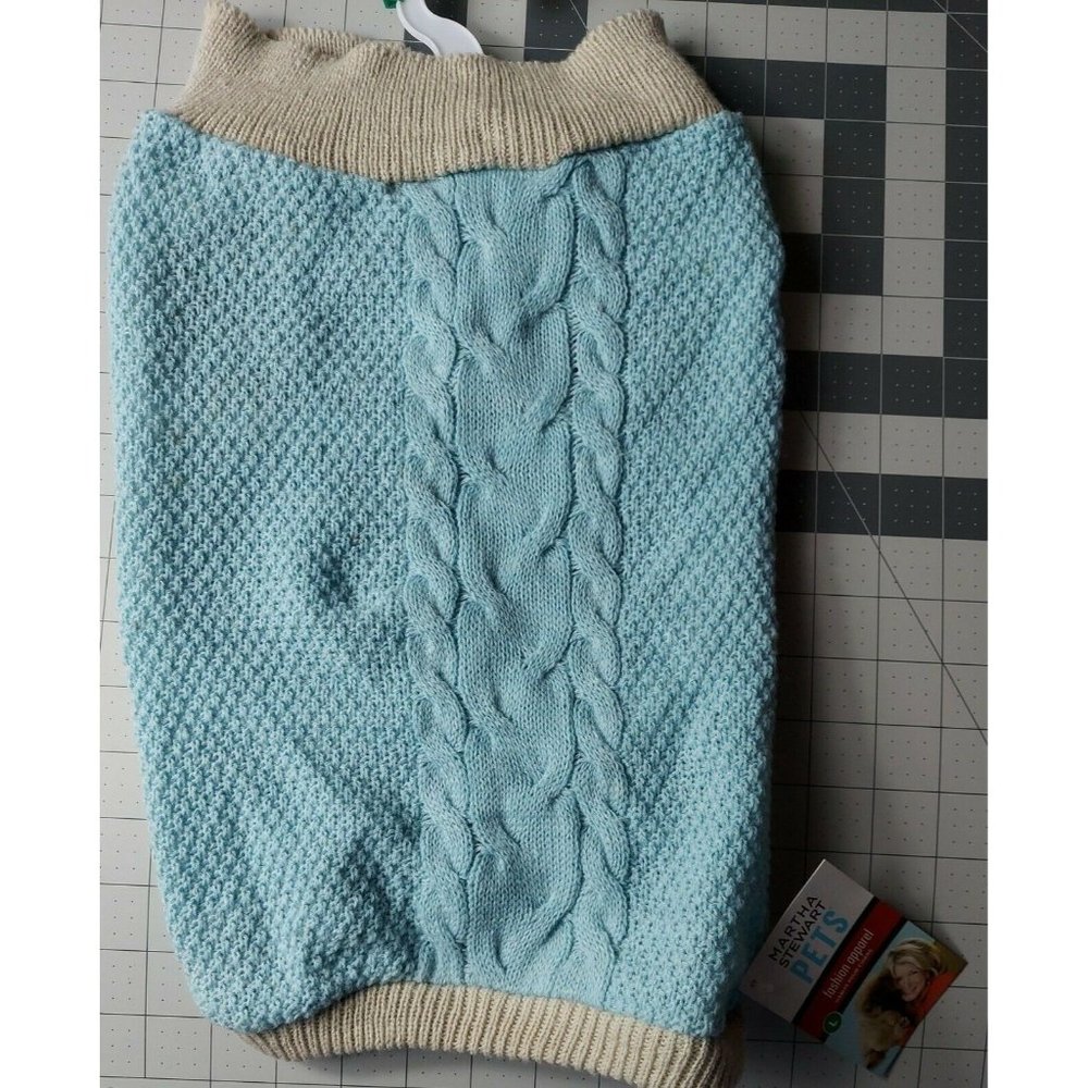 Martha Stewart Blue Gray Dog Sweater Cable Knit New NWT Size Large